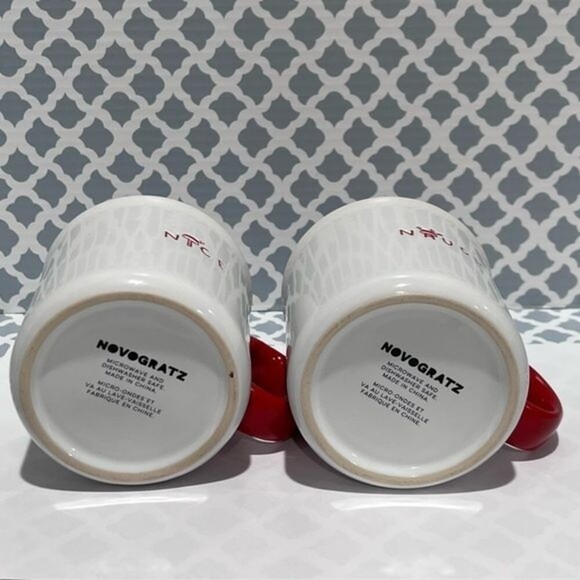 NOVOGRATZ Naughty & Nice White Ceramic Red Polka Dots Mugs 16 0z - Picture 5 of 5